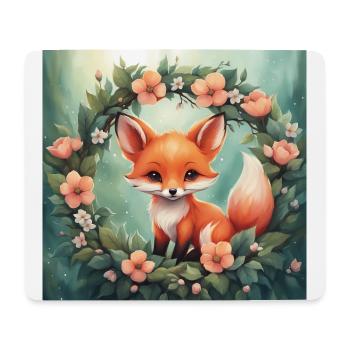 Süßer Kawaii Baby Fuchs Blumen - Mousepad (Querformat) - Weiß - Vorne