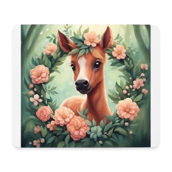 Mignon Kawaii Bébé Cheval Floral - Tapis de souris (format paysage) - blanc - Devant