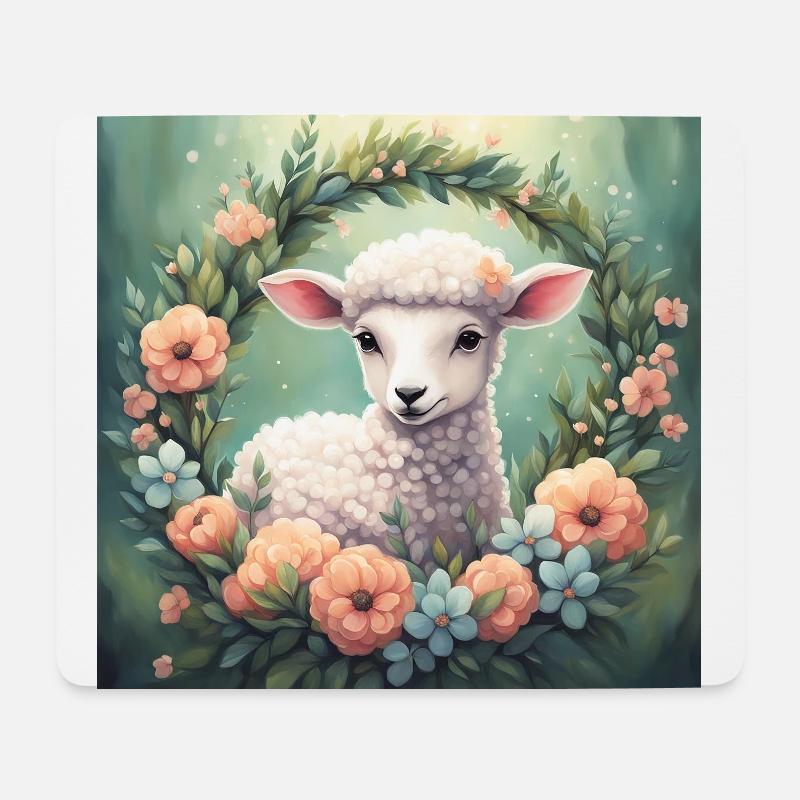 Süße Kawaii Baby Schaf Blumen - Mousepad (Querformat) - Weiß