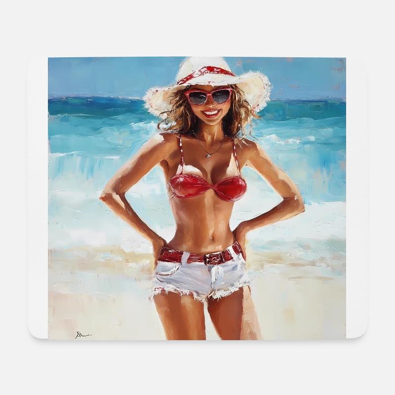 sexy woman on the beach - Mousepad (Querformat) - Weiß
