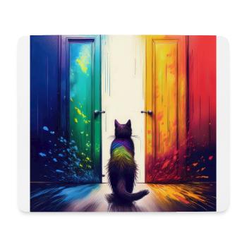 Eine Katze zwischen zwei Türen - Mousepad (Querformat) - Weiß - Vorne