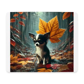 Sad Chihuahua in the Rain in Autumn - Mouse Pad (horizontal) - white - Front