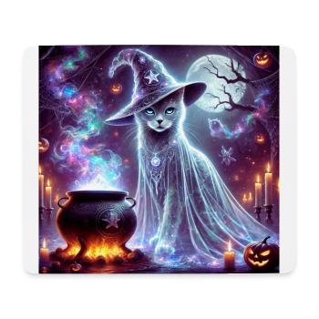 Chat fantôme sorcier mystérieux - Tapis de souris (format paysage) - blanc - Devant