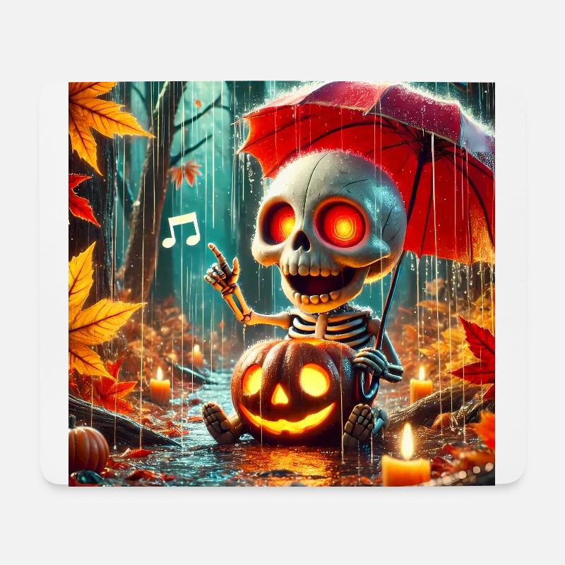 Niedliches Skelett mit roten Augen spielt Geige - Mousepad (Querformat) - Weiß