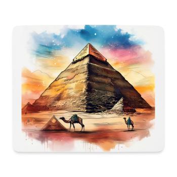 Vintage Pyramid with Camels – Colourful Ink art - Mouse Pad (horizontal) - white - Front