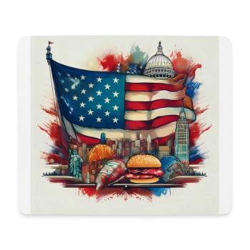 Iconic USA Flag with American Landmarks Art - Mouse Pad (horizontal) - white - Front
