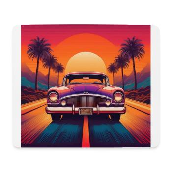 Retro Car at Sunset with Palm Trees - Mouse Pad (horizontal) - white - Front