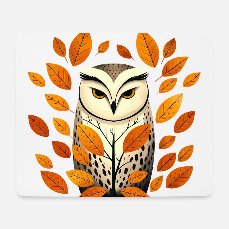 Eule und Herbstblätter - Mousepad (Querformat) - Weiß