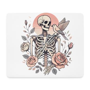 Roses squelettes avec illustration d’oiseau - Tapis de souris (format paysage) - blanc - Devant