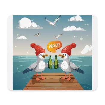 02 Lustige Möwen trinken Flaschen Bier Meer Prost - Mousepad (Querformat) - Weiß - Vorne