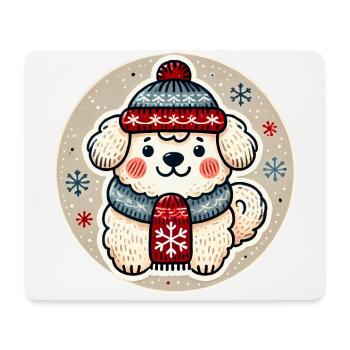 Chien d’hiver douillet en bonnet écharpe - Tapis de souris (format paysage) - blanc - Devant