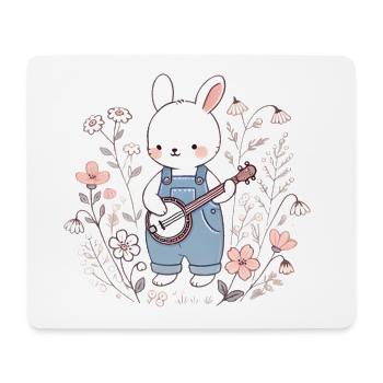 Banjo-Hase im Blumenfeld - Mousepad (Querformat) - Weiß - Vorne