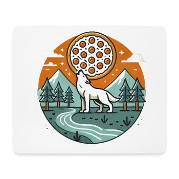 Loup hurlant avec pizza lune - Tapis de souris (format paysage) - blanc - Devant
