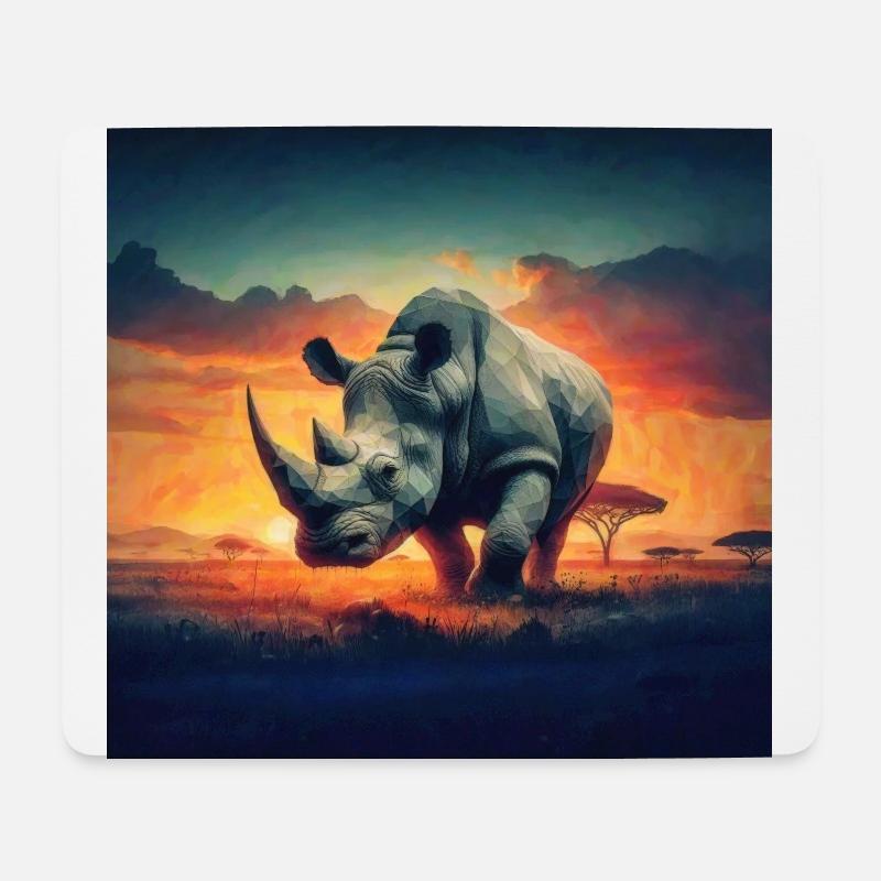 Rhino Safari bei Sonnenuntergang - Mousepad (Querformat) - Weiß