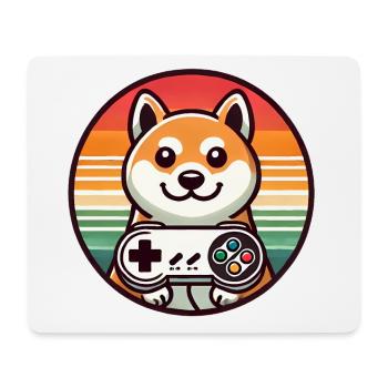Retro Shiba Gamer mit Sunset Abzeichen - Mousepad (Querformat) - Weiß - Vorne