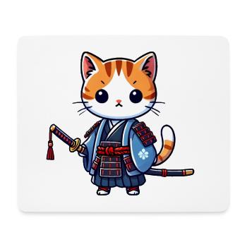 Samurai Cat in Blue Robes with Katana - Mouse Pad (horizontal) - white - Front