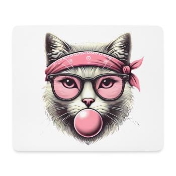 Chat cool avec des lunettes bandana roses - Tapis de souris (format paysage) - blanc - Devant