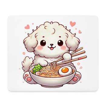 Adorable Puppy Eating Ramen Illustration - Mouse Pad (horizontal) - white - Front