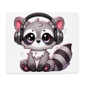 Niedlicher Waschbär mit Kopfhörern Cartoon - Mousepad (Querformat) - Weiß - Vorne