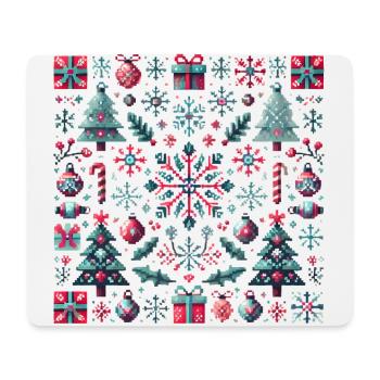 Festive Pixel Art Christmas Pattern - Mouse Pad (horizontal) - white - Front