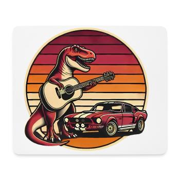 Retro TRex Gitarrist mit Sportwagen - Mousepad (Querformat) - Weiß - Vorne