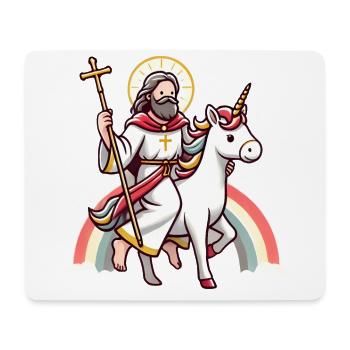 Saint Riding Unicorn Cartoon Design - Mouse Pad (horizontal) - white - Front