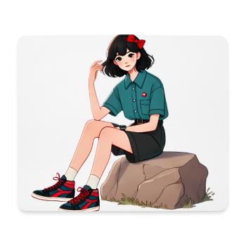 Retro Girl with Red Bow Illustration - Mouse Pad (horizontal) - white - Front