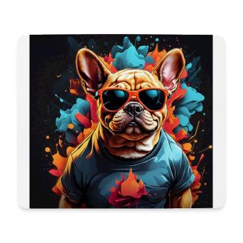 Französische Bulldogge Frenchie mit Sonnenbrille - Mousepad (Querformat) - Weiß - Vorne