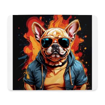 Französische Bulldogge Frenchie mit Sonnenbrille - Mousepad (Querformat) - Weiß - Vorne