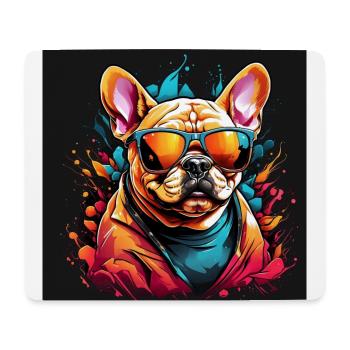 Französische Bulldogge Frenchie mit Sonnenbrille - Mousepad (Querformat) - Weiß - Vorne