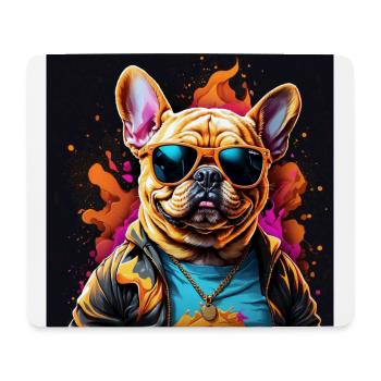 Französische Bulldogge Frenchie mit Sonnenbrille - Mousepad (Querformat) - Weiß - Vorne