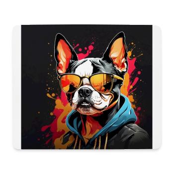 Boston Terrier Bostie mit Sonnenbrille - Mousepad (Querformat) - Weiß - Vorne