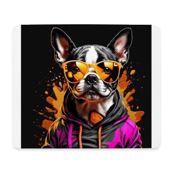 Boston Terrier Bostie mit Sonnenbrille - Mousepad (Querformat) - Weiß - Vorne