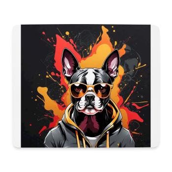Boston Terrier Bostie mit Sonnenbrille - Mousepad (Querformat) - Weiß - Vorne