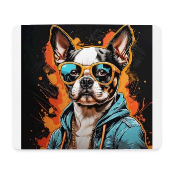 Boston Terrier Bostie mit Sonnenbrille - Mousepad (Querformat) - Weiß - Vorne