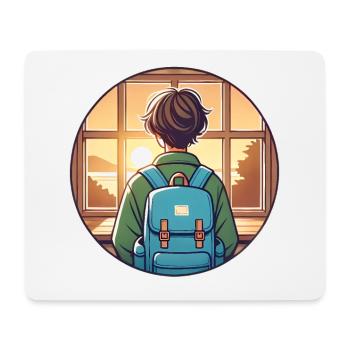 Étudiant au coucher du soleil avec badge de sac à dos - Tapis de souris (format paysage) - blanc - Devant