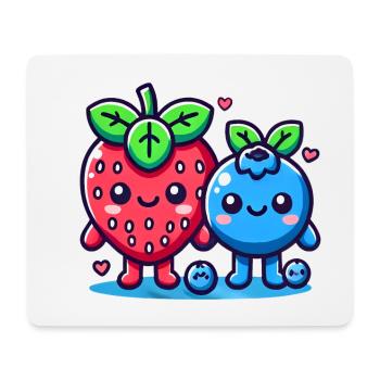 Erdbeere Heidelbeere Kawaii Duo - Mousepad (Querformat) - Weiß - Vorne