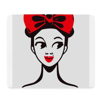 Retro Girl Girl with Red Bow - Mouse Pad (horizontal) - white - Front