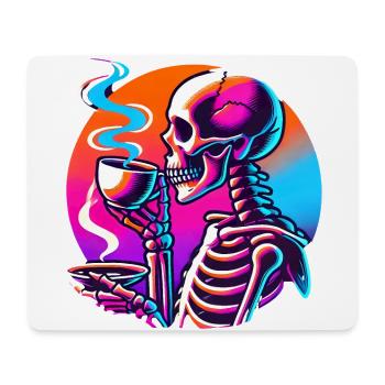 Neon Skeleton Sipping Coffee Design - Mouse Pad (horizontal) - white - Front