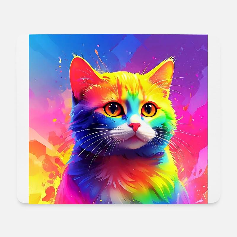 Niedliche regenbogenfarbene Katze - Mousepad (Querformat) - Weiß
