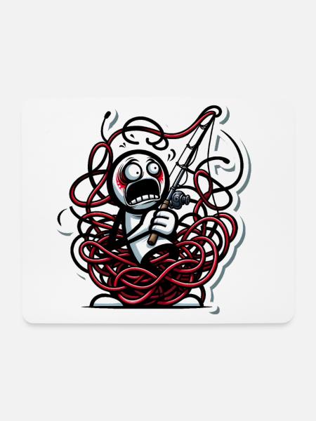 Lustige verwickelte Angelschnur Karikatur - Mousepad (Querformat) - Weiß