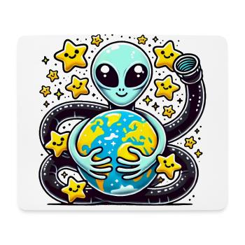Lustiger Außerirdischer mit Erde Design - Mousepad (Querformat) - Weiß - Vorne