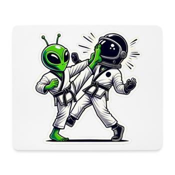 Alien vs Astronaut Karate Kampf - Mousepad (Querformat) - Weiß - Vorne
