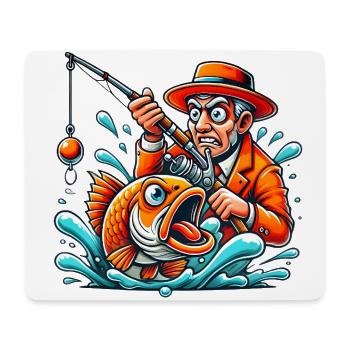 Lustiger Fischer und wütender Fisch Karikatur - Mousepad (Querformat) - Weiß - Vorne