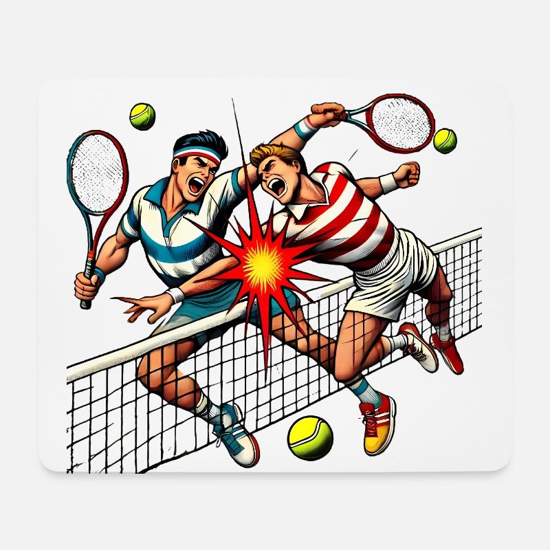 Retro Tennis Clash Cartoon Design - Mousepad (Querformat) - Weiß