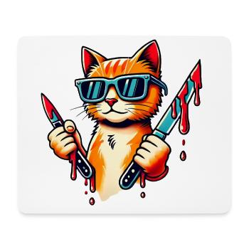 Chat Cool Avec Des Couteaux Pop Art Design - Tapis de souris (format paysage) - blanc - Devant