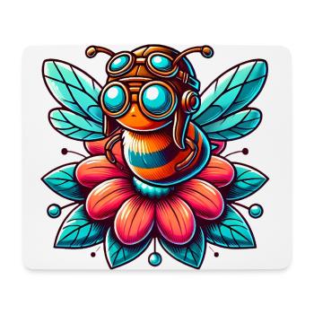 Abeille aviatrice mignonne sur la conception de la fleur - Tapis de souris (format paysage) - blanc - Devant