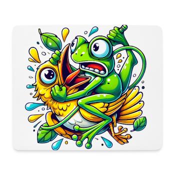 Lustiger Frosch, der sich an Vogel klammert Karikatur - Mousepad (Querformat) - Weiß - Vorne