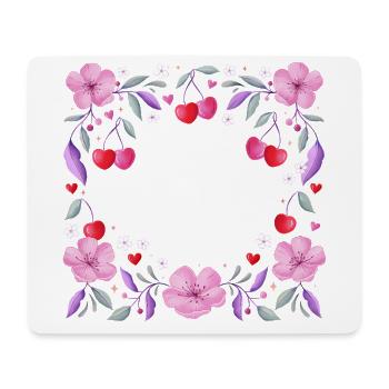 Floral wreath of cherry blossoms, hearts, cherries - Mouse Pad (horizontal) - white - Front