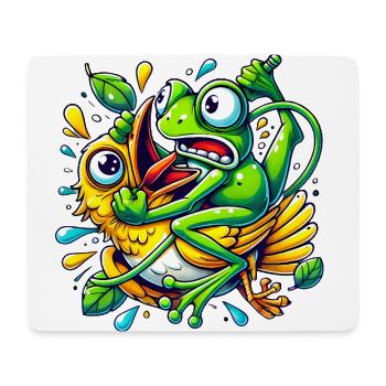 Lustiger Frosch, der sich an Vogel klammert Karikatur - Mousepad (Querformat) - Weiß - Vorne